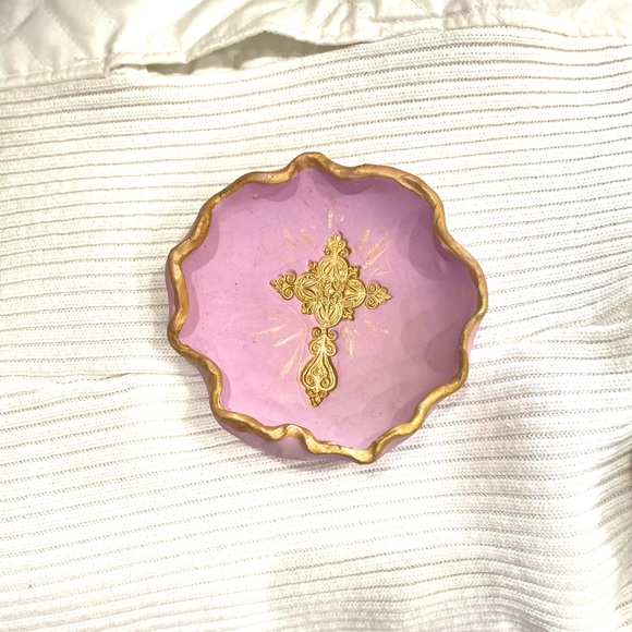 Gold Cross Handmade Pottery Jewelry Dish Communion Easter - Picture 7 of 7